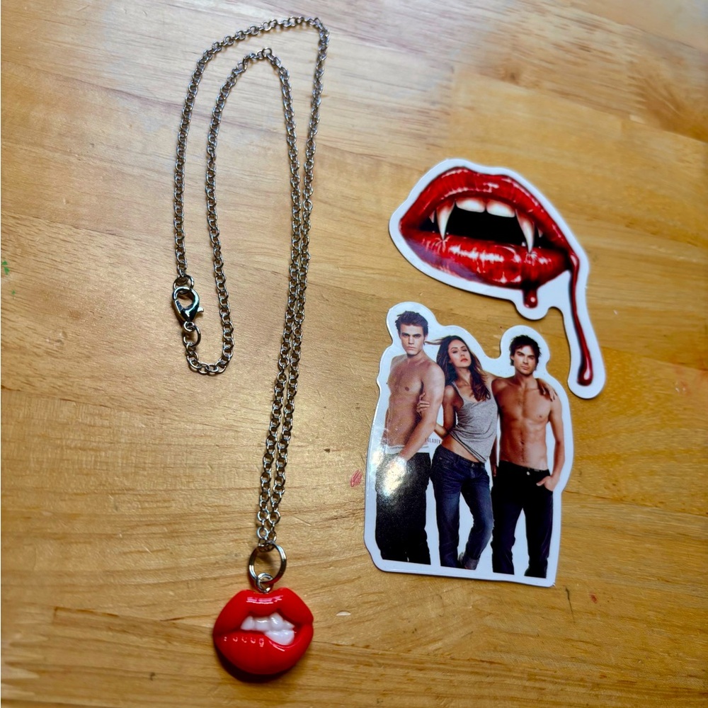 Bite Me red lip necklace 3-D